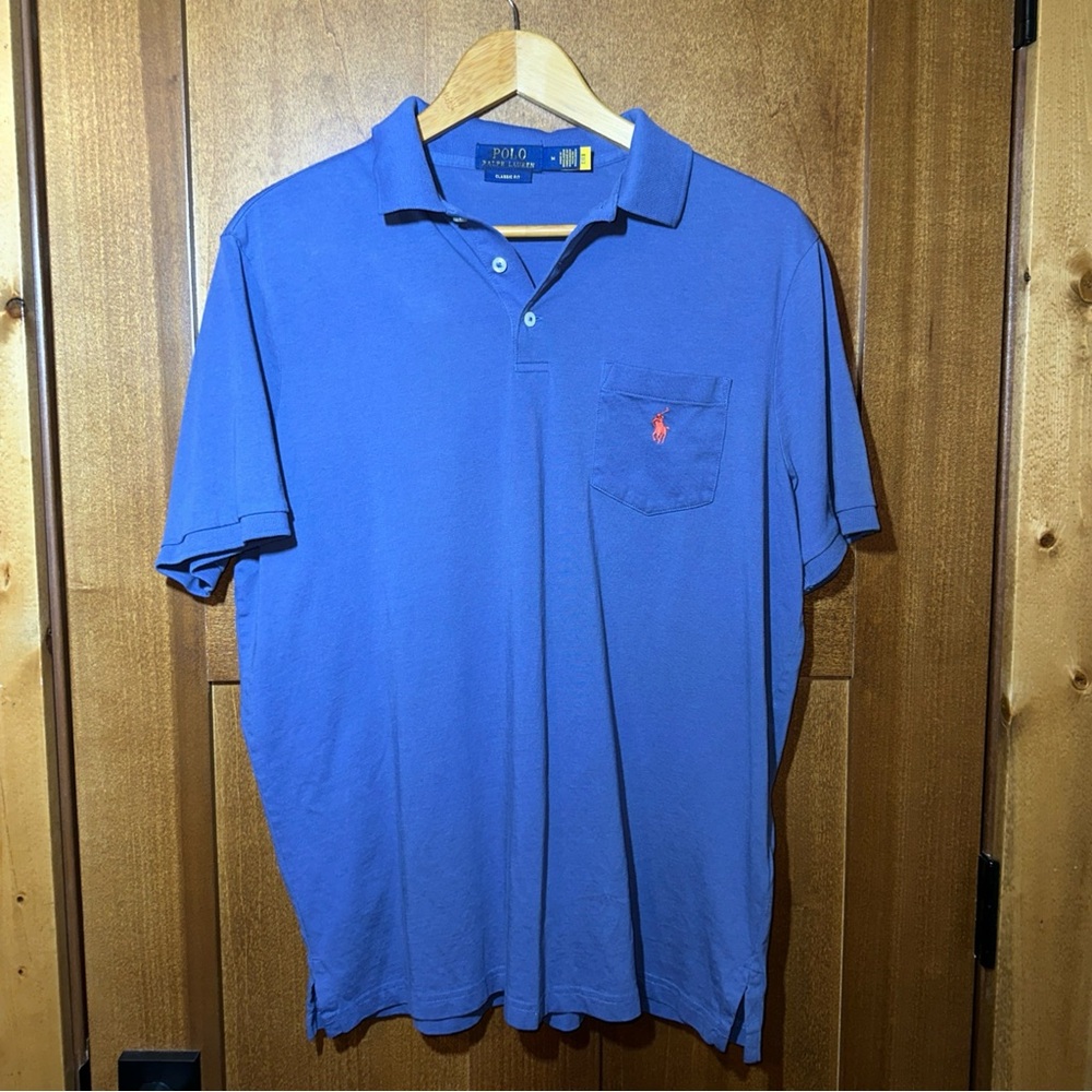 Polo Ralph Lauren Classic Fit Blue Men's Polo Size‎ M Yellow Letters